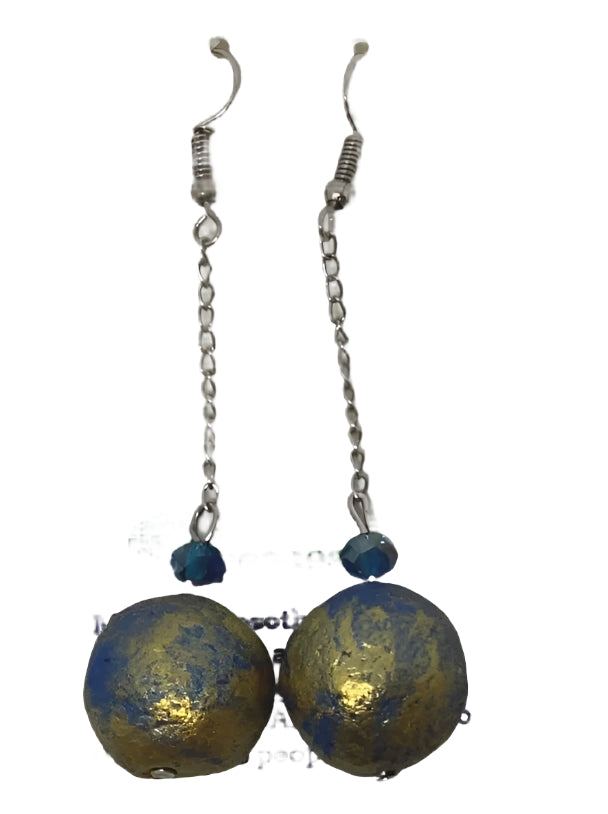 Blue and Gold Globe Earrings