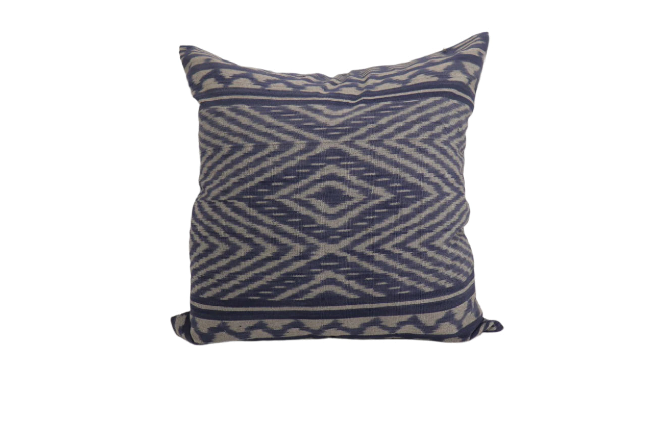 Handwoven Ikat Pillow Cover, Blue. 20 x 20 inches, Cushion Throw