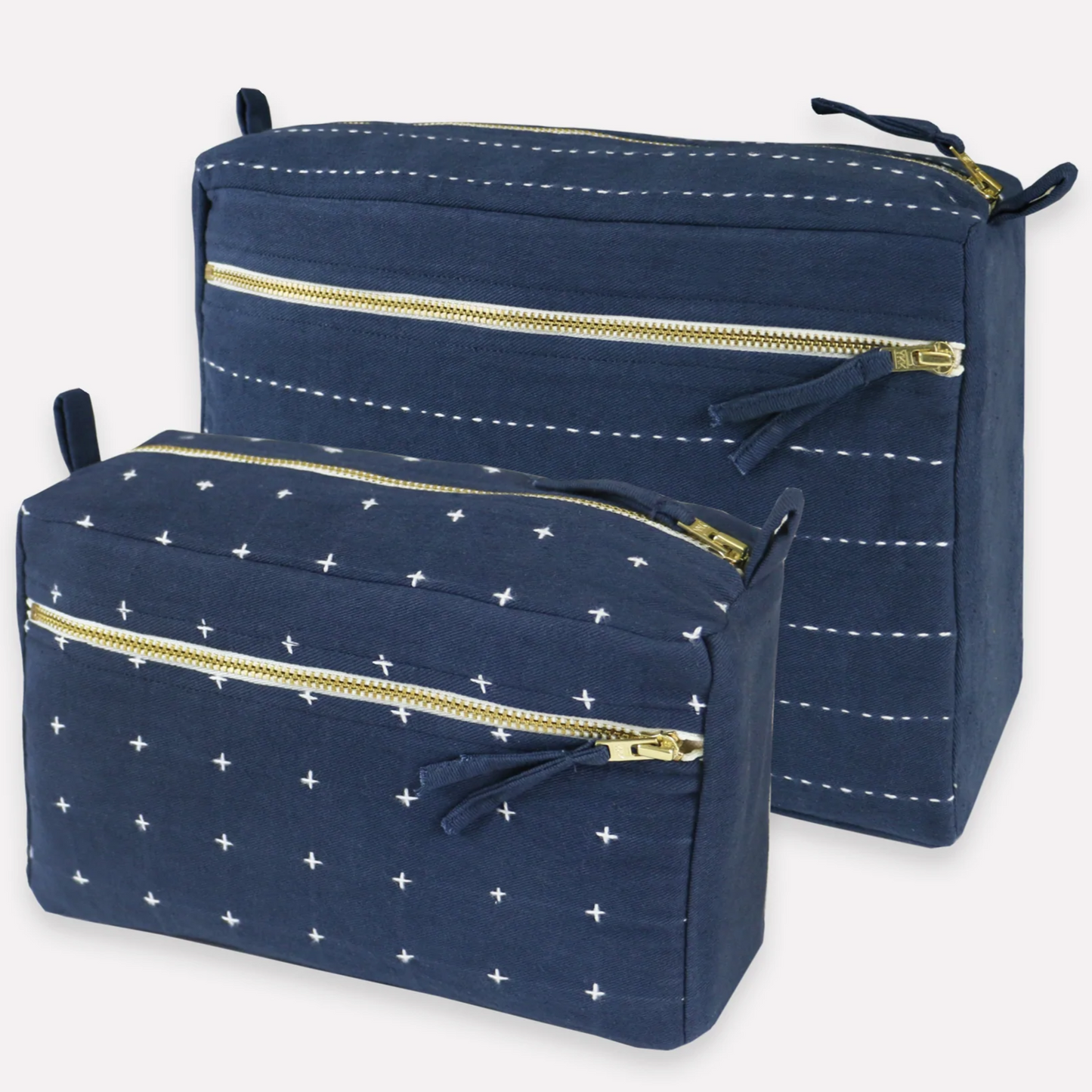 Large Toiletry Bag | Navy Pin-Stitch