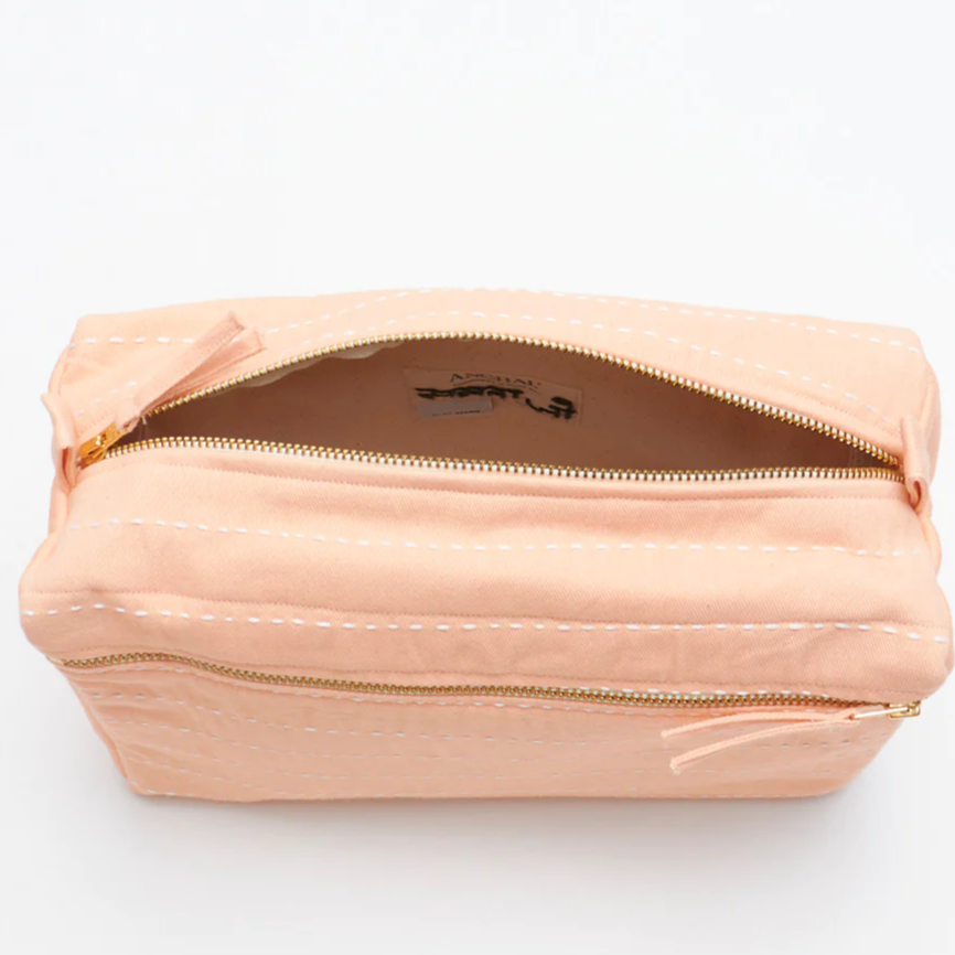 Large Toiletry Bag | Blush Pink Pin-Stitch