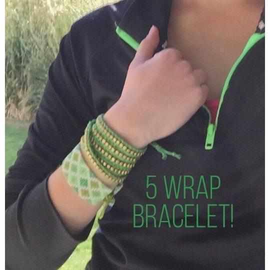 Lime Green & Brass Beads 5-Wrap Bracelet - Thailand