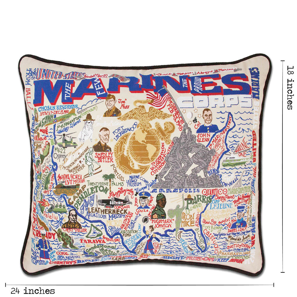 Marines Large Hand-Embroidered Pillow
