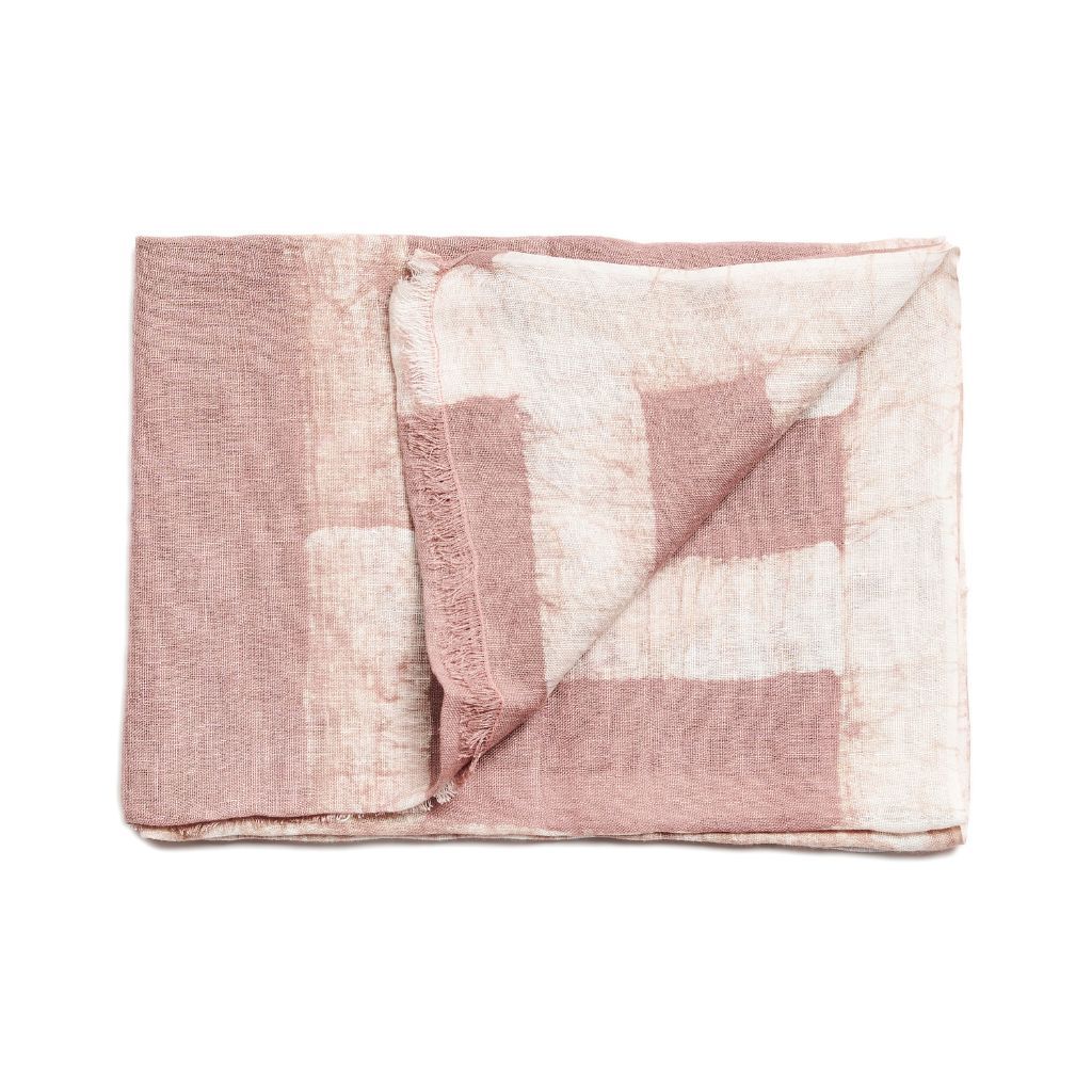 Salmon Pink Wax Block Printed Hand Woven Linen Scarf