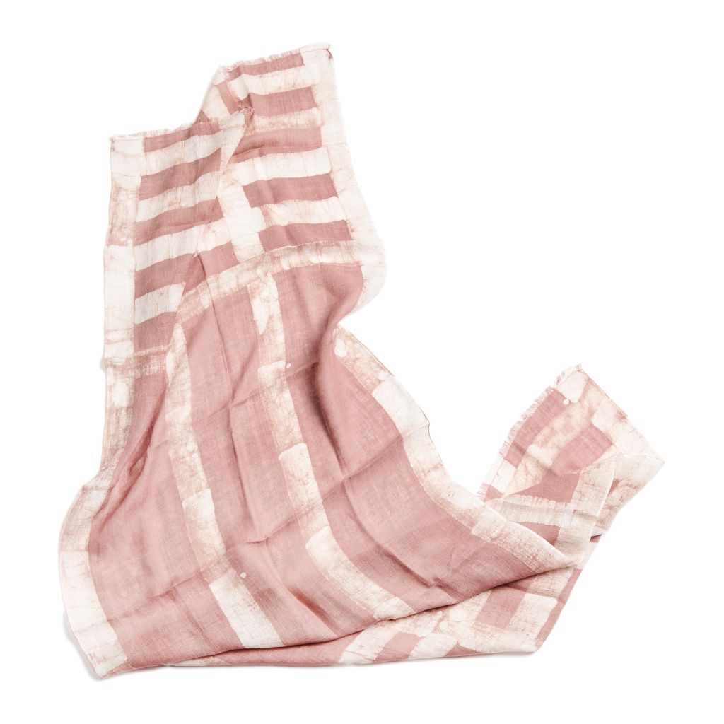 Salmon Pink Wax Block Printed Hand Woven Linen Scarf