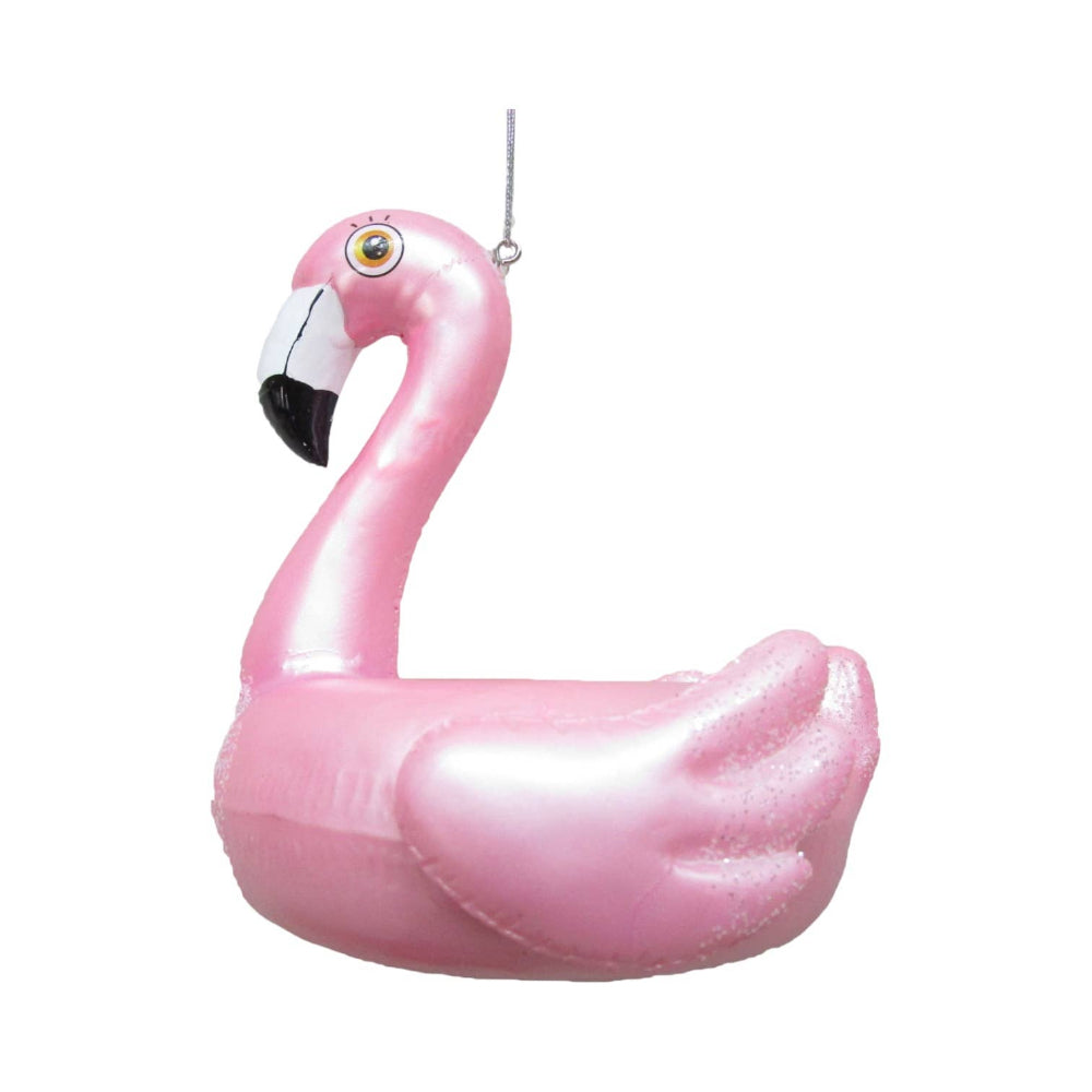 Pink Flamingo Float Glass Ornament