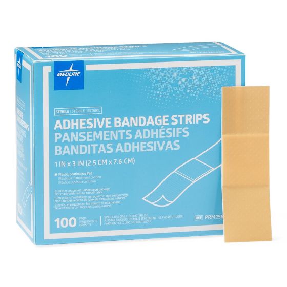 BANDAGE, STERILE, PLASTIC, ADHESIVE, 1 INCH x 3 INCH, 100 COUNT