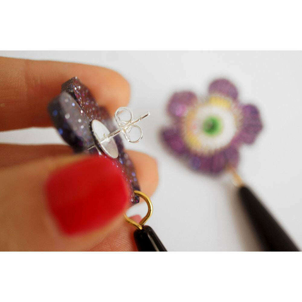 Purple Flower Earrings With Eyes by Laliblue | PRE-ORDER SHIPS IN 2-3 WEEKS