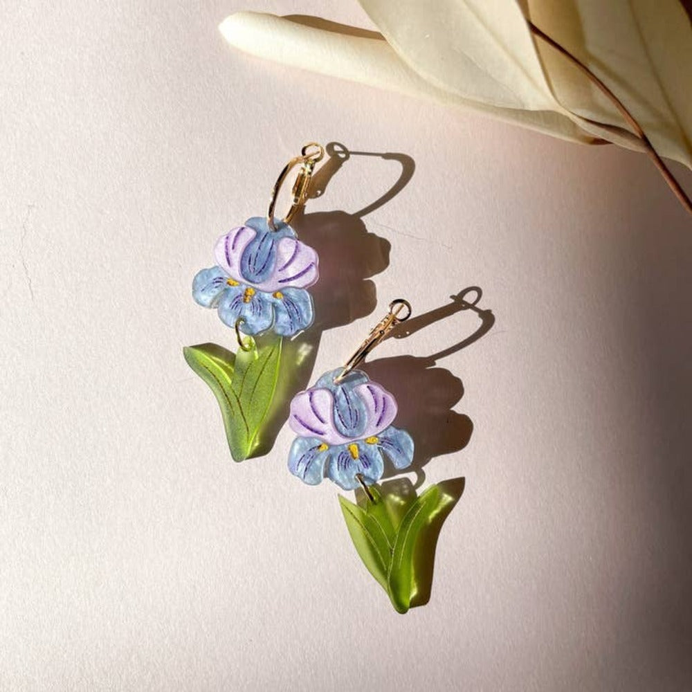Purple Iris Acrylic Earrings