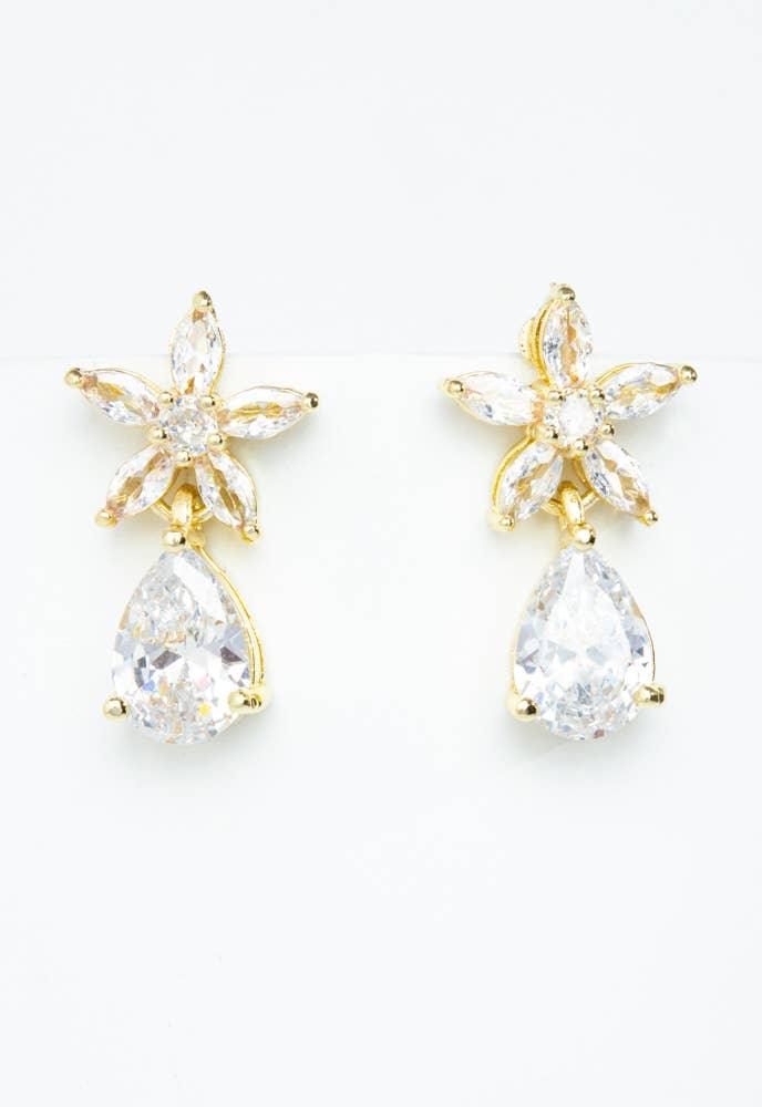 Radiant Bloom Gold and Zircon Drop Earrings