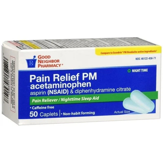 GNP Extra Strength Pain Relief PM Caplets, 50 Count