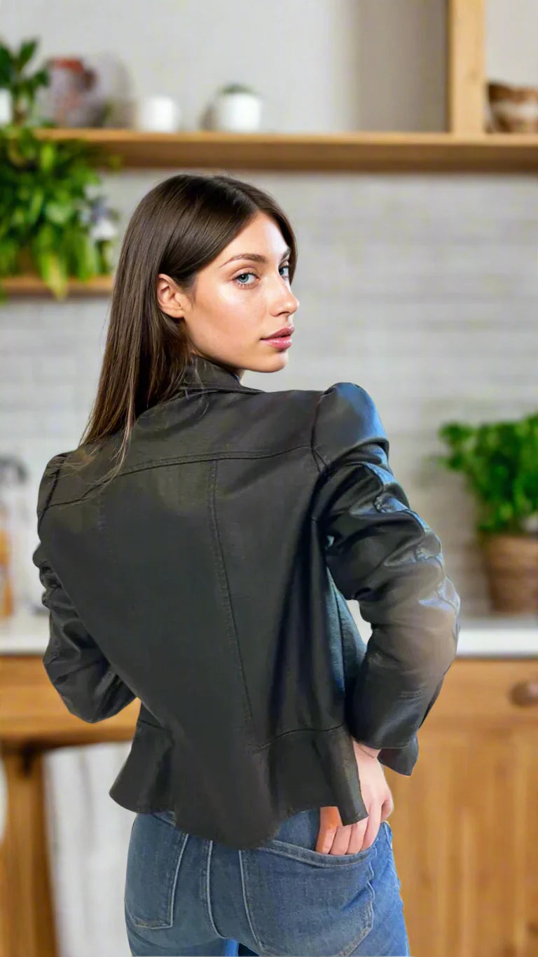 Ready in 5 Vegan Leather Peplum Jacket - Osadia Concept Store