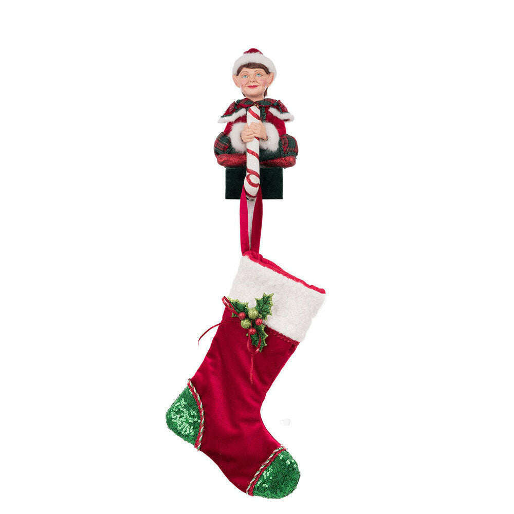 Sitting Elf With Giftbox Stocking Holder by Katherine's Collection