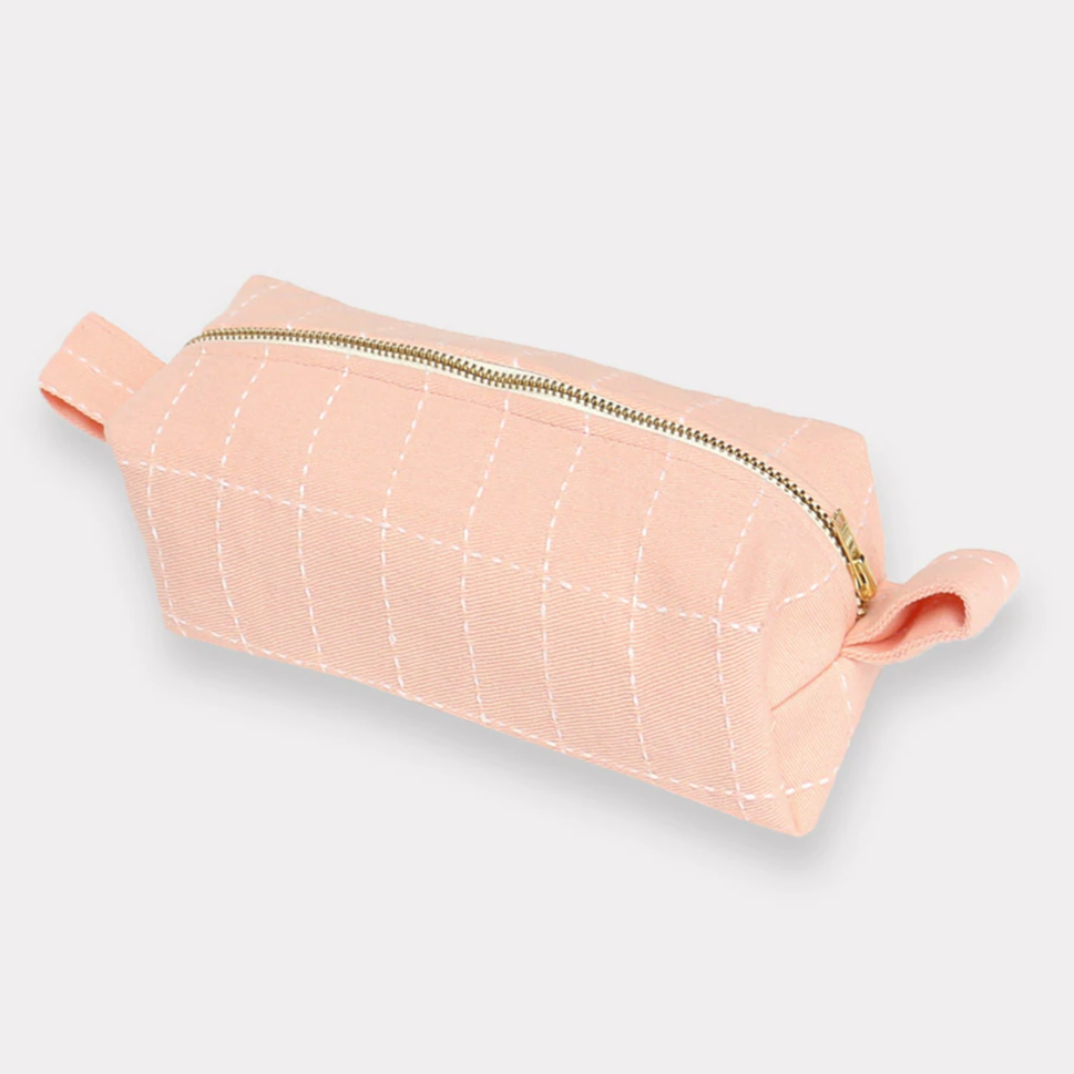 Small Toiletry Bag | Blush Pink Grid Stitch