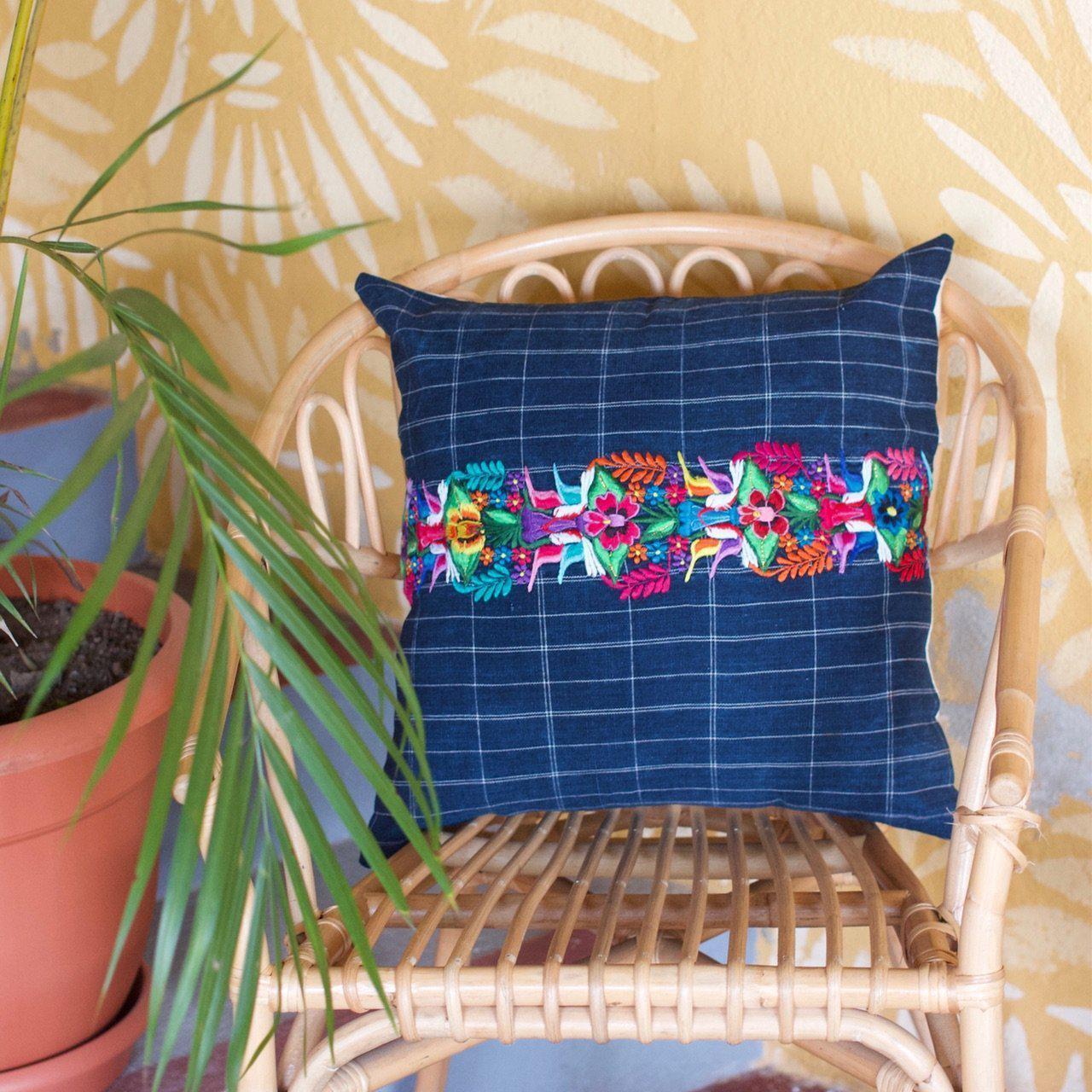 Up-cycled Denim Striped Boho Blue Pillow Cover - Guatemala