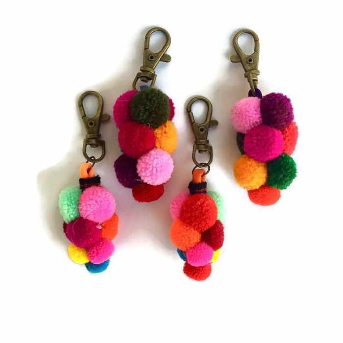 Uva Pompom Cluster Multicolor Boho Bag Charm | Zipper Pull - Thailand
