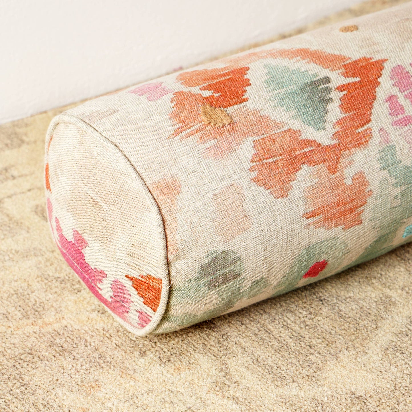 Decorative Cotton Printed & Embroidered Bolster Pillow - 27" X 7"
