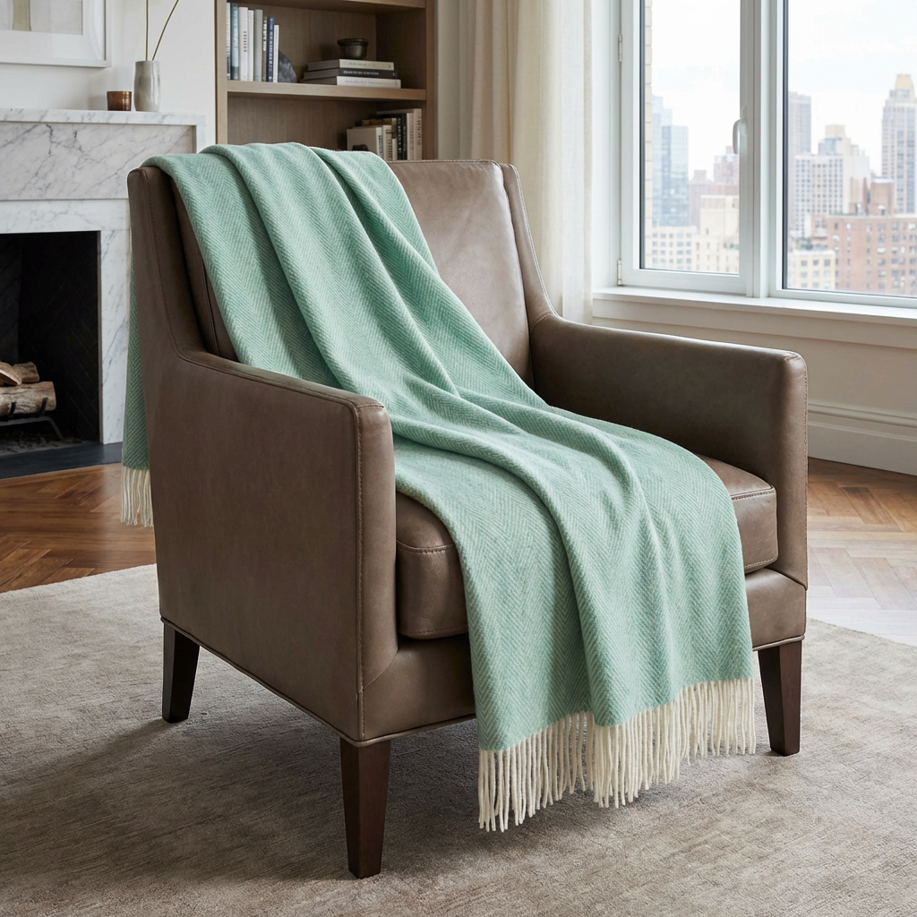 Southampton Home Merino Wool Herringbone Throw (Sea Glass) - Osadia Concept Store