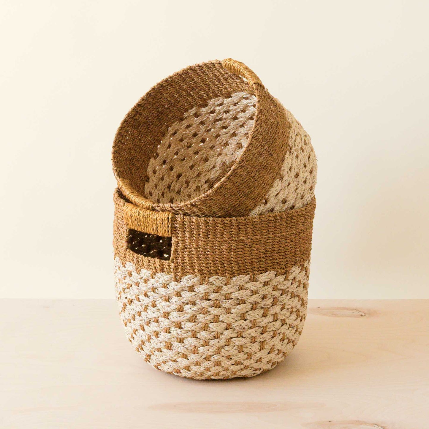S/2 Golden Brown Round Baskets