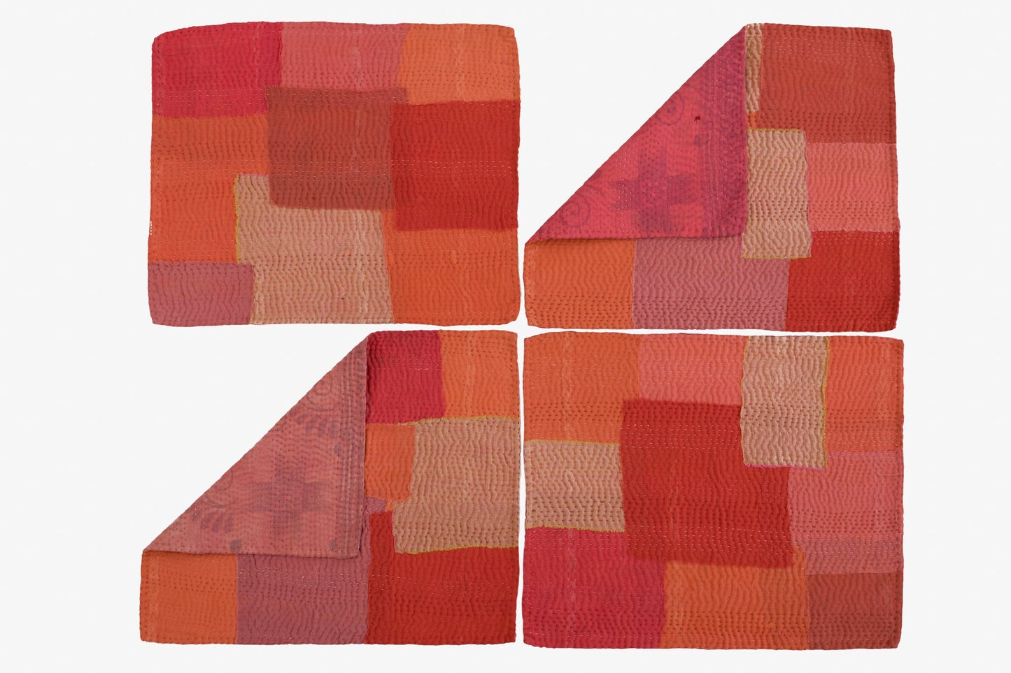 S/2 Mosaic Fray Patch  Vintage Kantha Placemat - Carrots