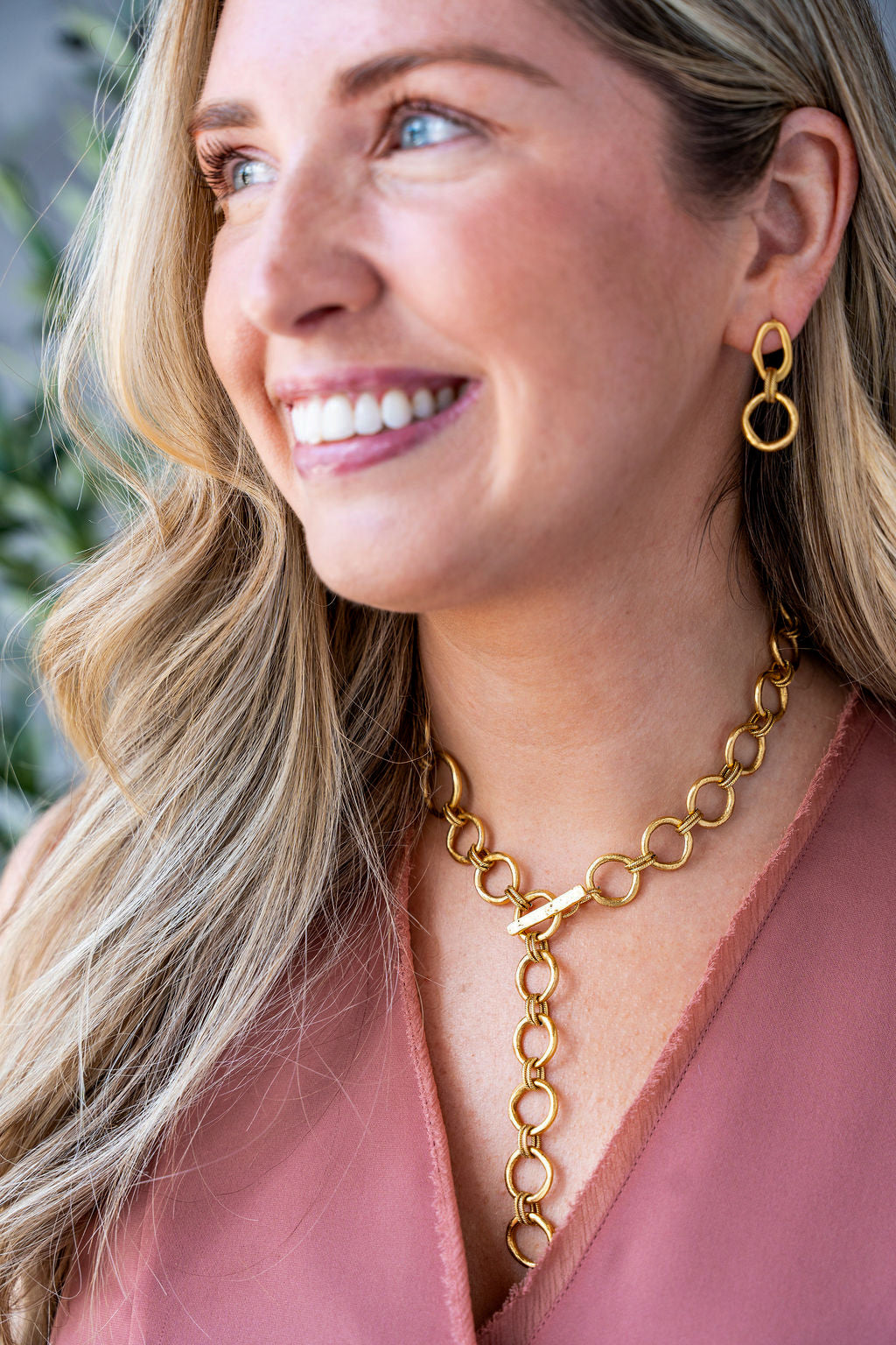 Gold  Sculpted Circle Necklace