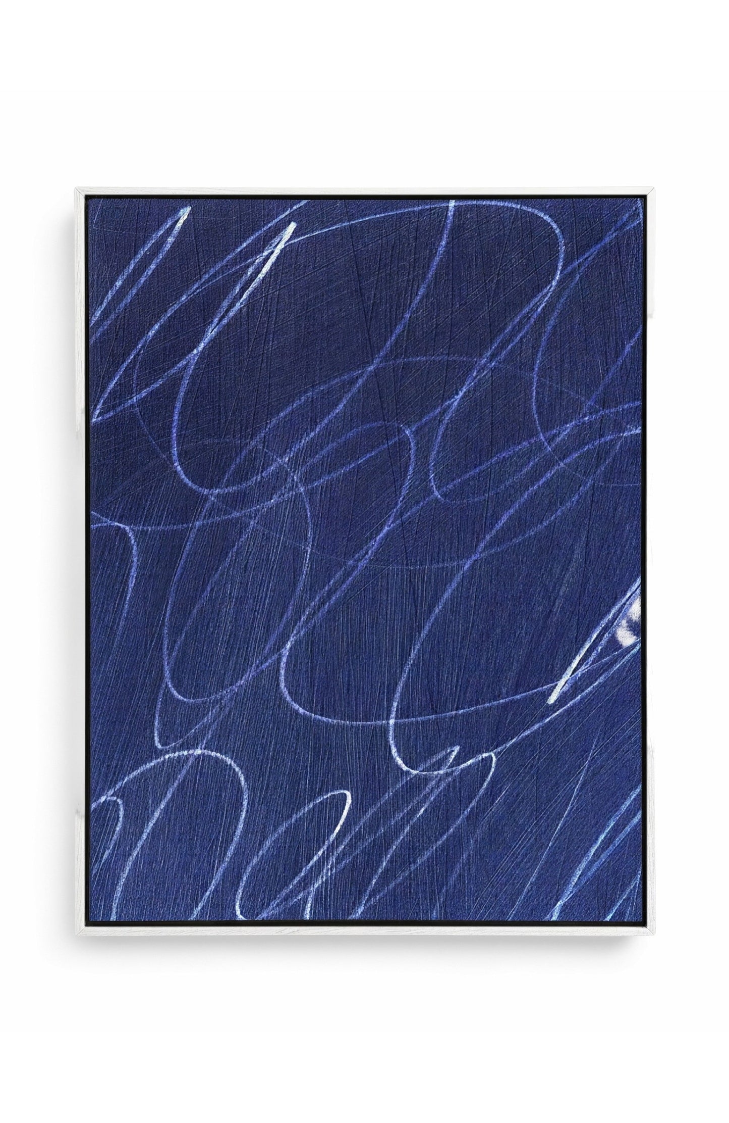 Gestural Marks in Deep Ocean Framed Canvas Wall Art