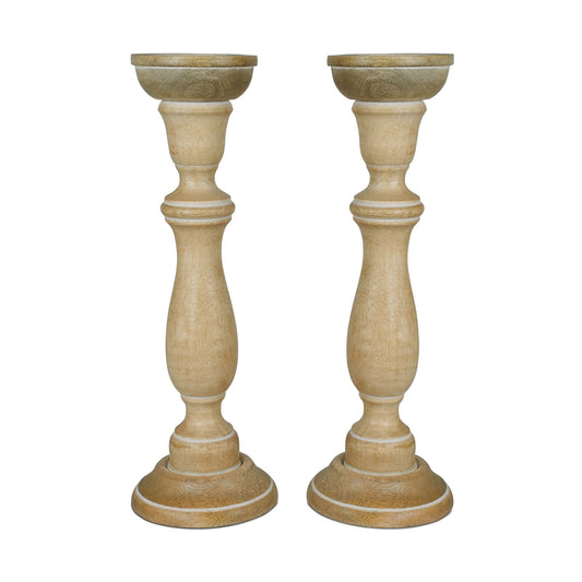 Tuli Pillar Candleholder Set of 2 - Whitewash