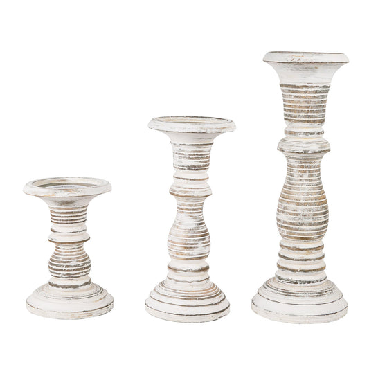 Jharna Pillar Candleholder Set - White
