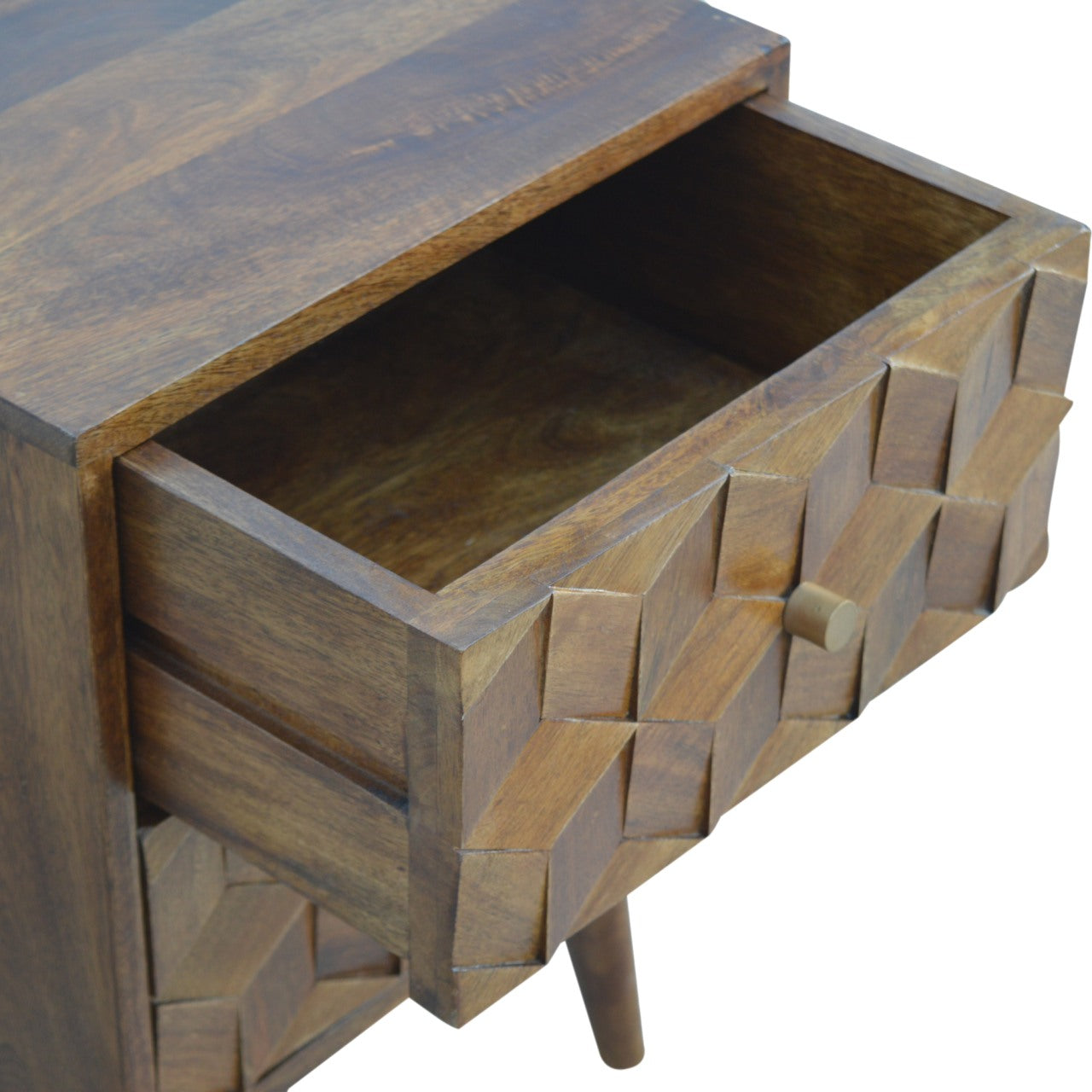 Chestnut Cube Carved Bedside Nightstand