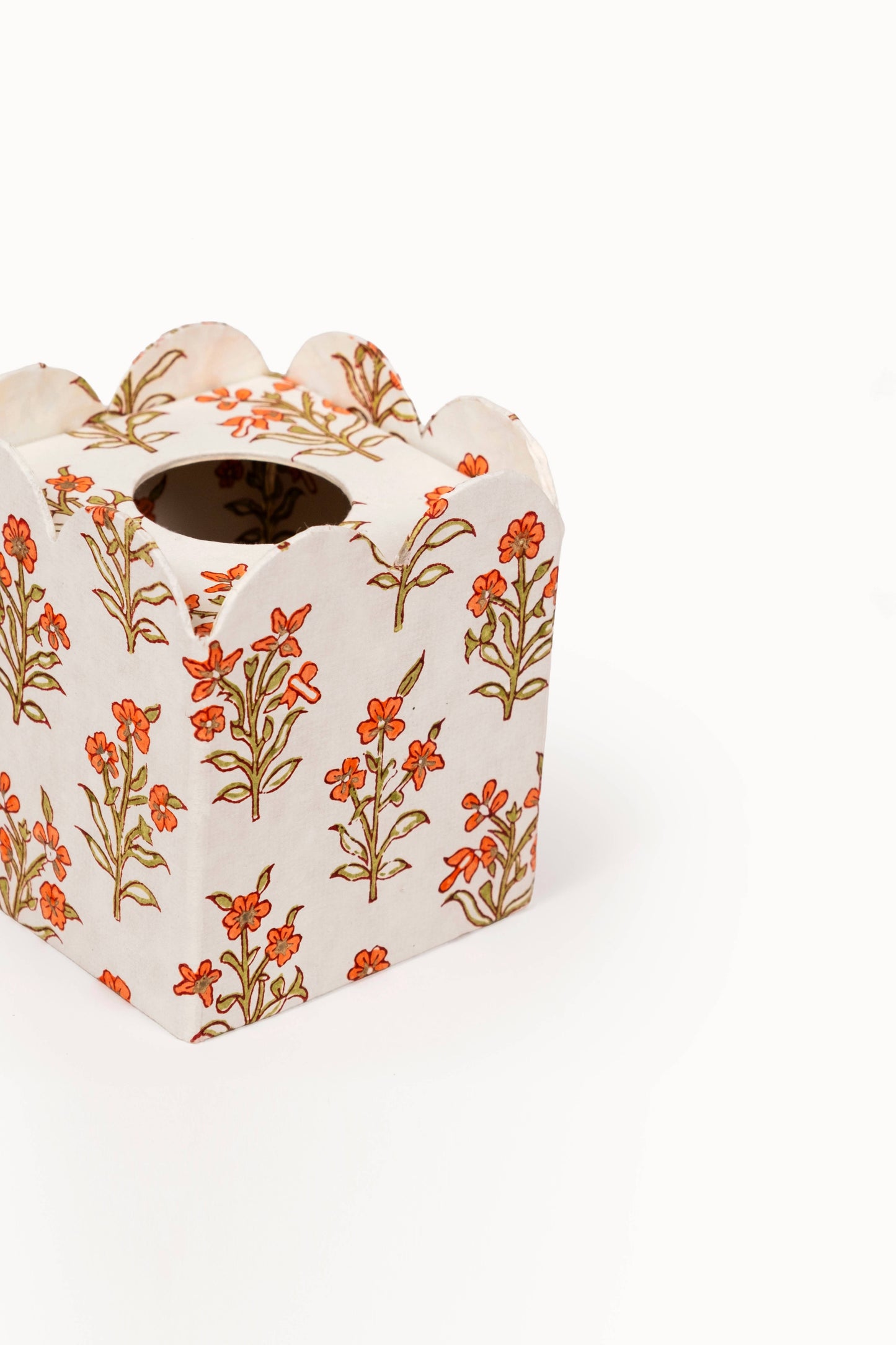 Block Print Tissue Box Cover - Leela Apricot (Collapsible)