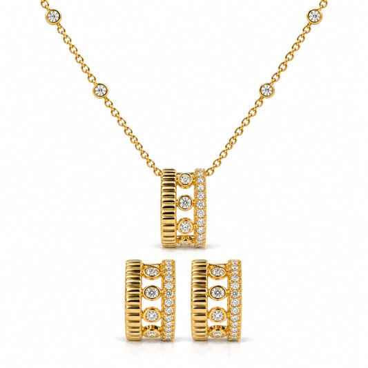 10K Yellow Gold 3/8 Cttw Diamond Circle Design 2-Piece Jewelry Set Pendant Necklace and Stud Earrings