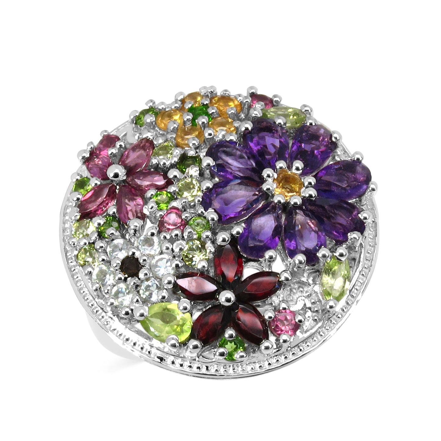 4.02 Carat Genuine Multi Stones .925 Sterling Silver Ring
