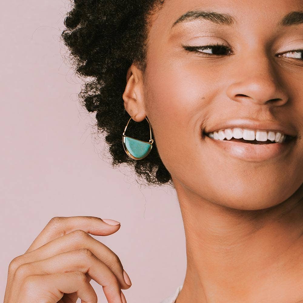 Amazonite Stone Prism Hoop Earrings