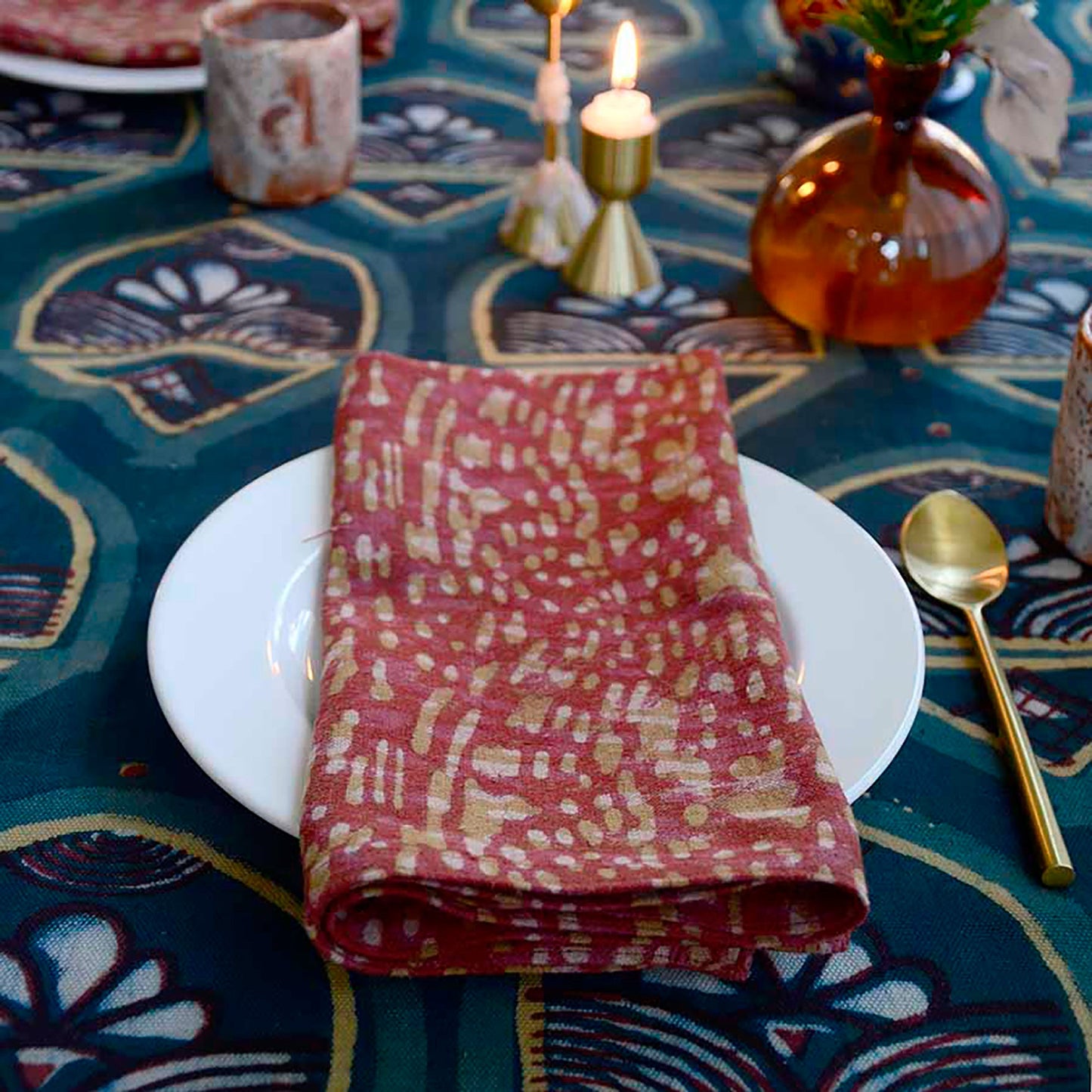 Rustic Handmade Cotton Napkins (Set of 4) - Barkha Orange