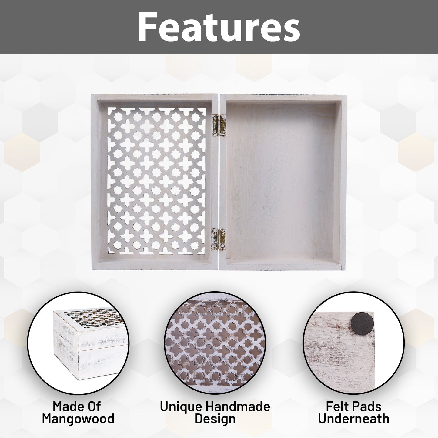 Trellis Wooden Handmade Boxes in Distressed White