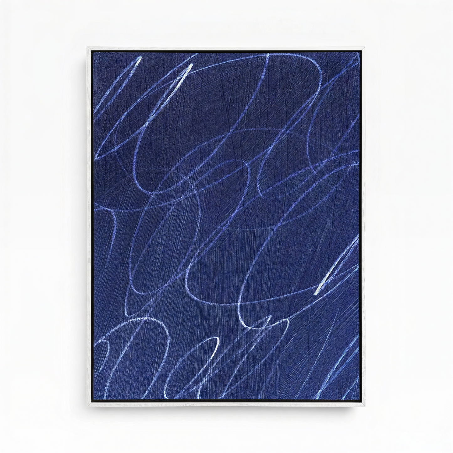 Gestural Marks in Deep Ocean Framed Wall Art