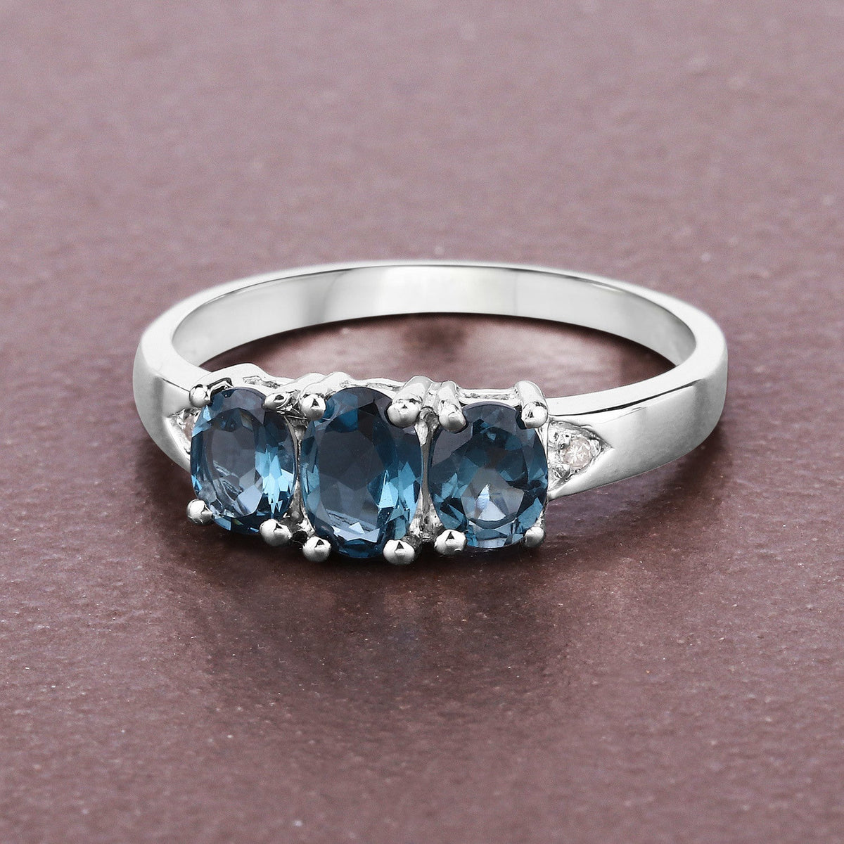 1.35 Carat Genuine London Blue Topaz and White Diamond .925 Sterling Silver Ring