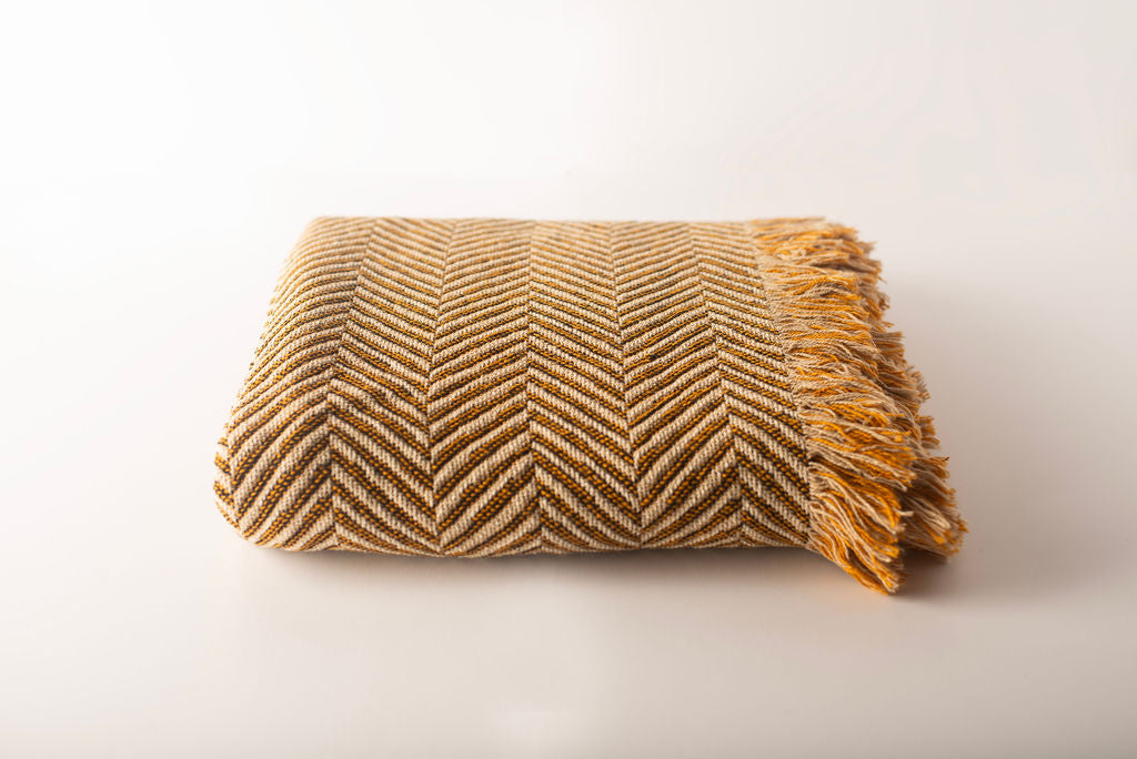 Golden Herringbone Jacquard Woven Throw