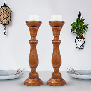 Tuli Pillar Candleholder Set of 2 - Brown
