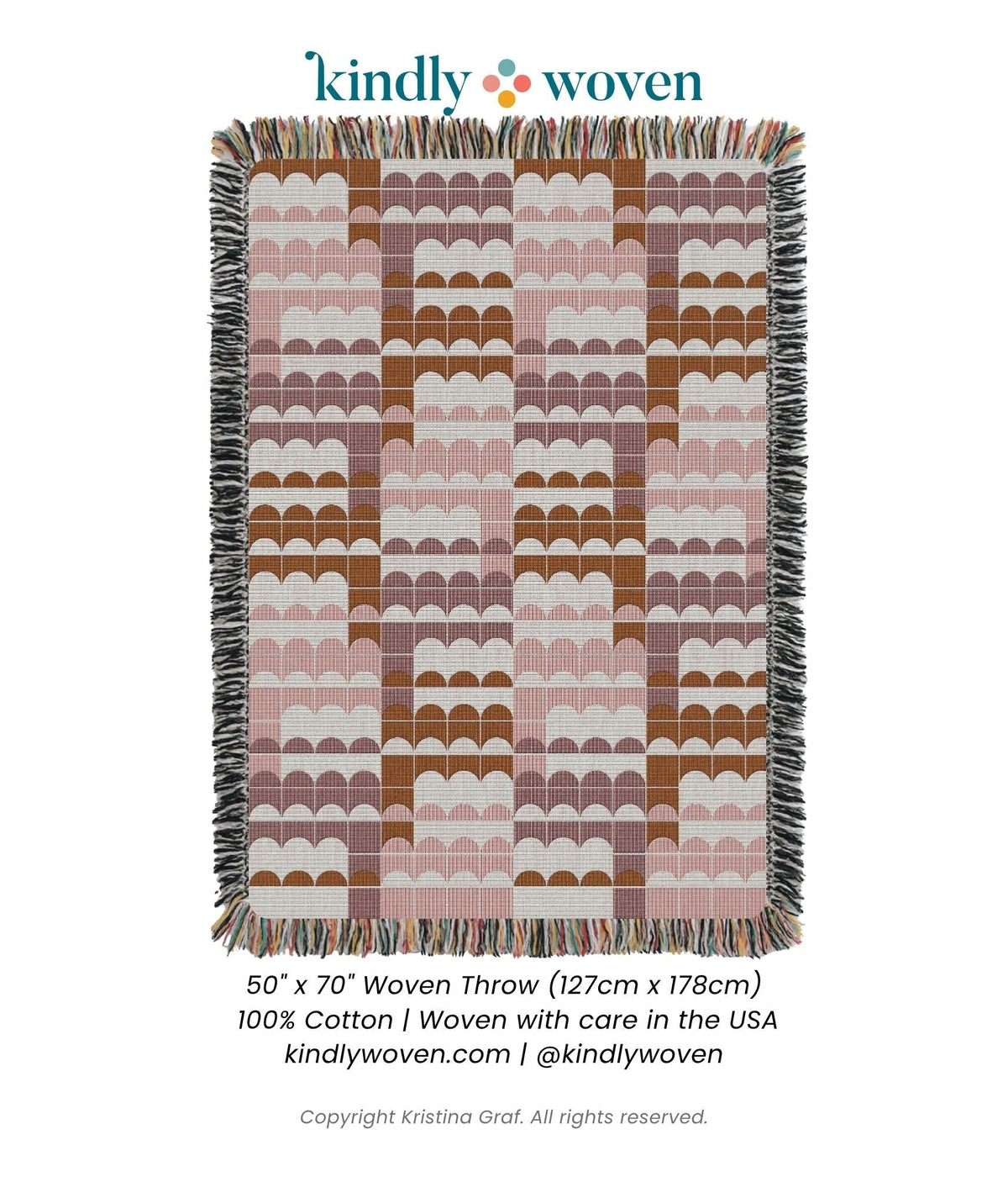 Pink Geometric Scallop Jacquard Woven Throw