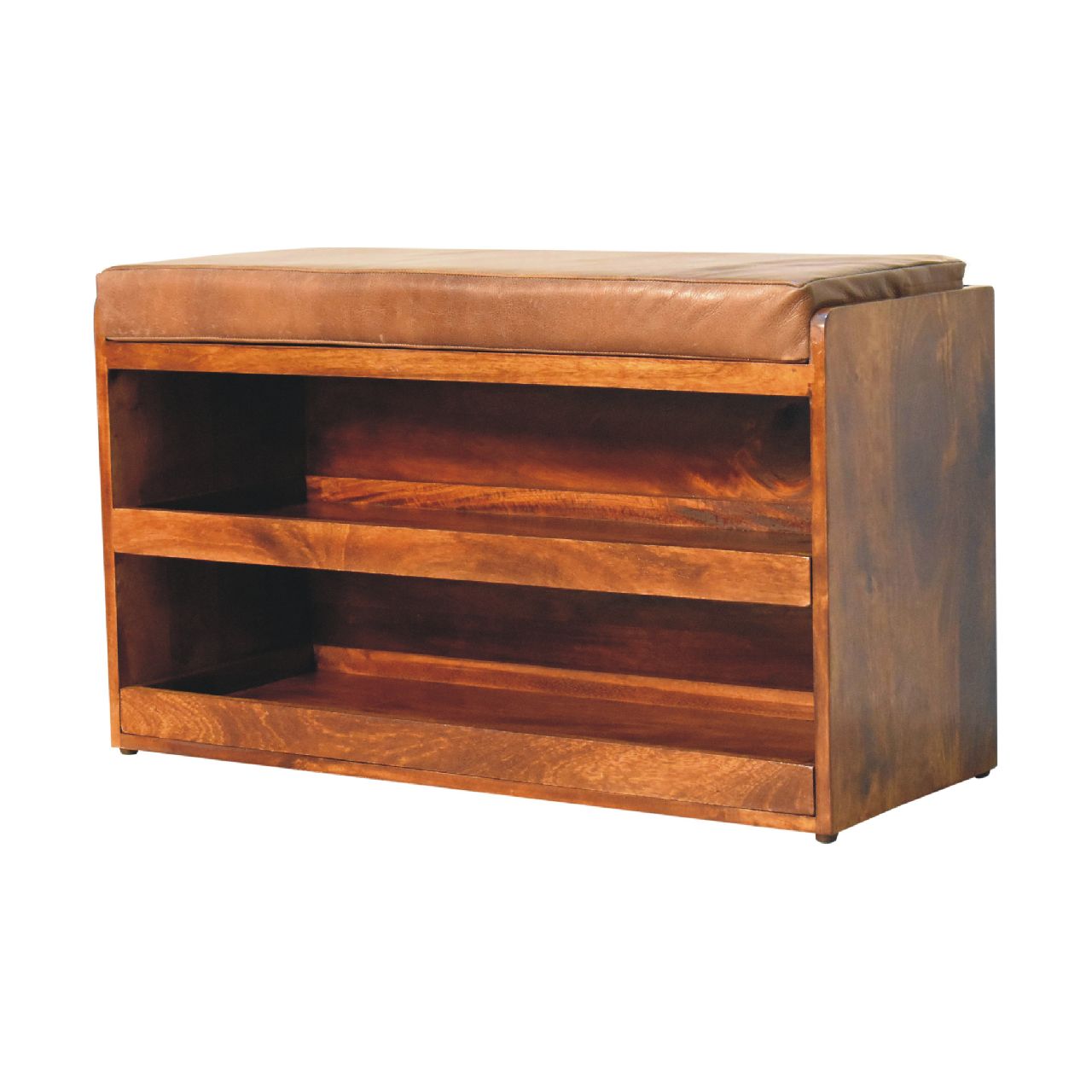 Solid Wood Buffalo Hide Pull-Out Chestnut Shoe Storage Bench