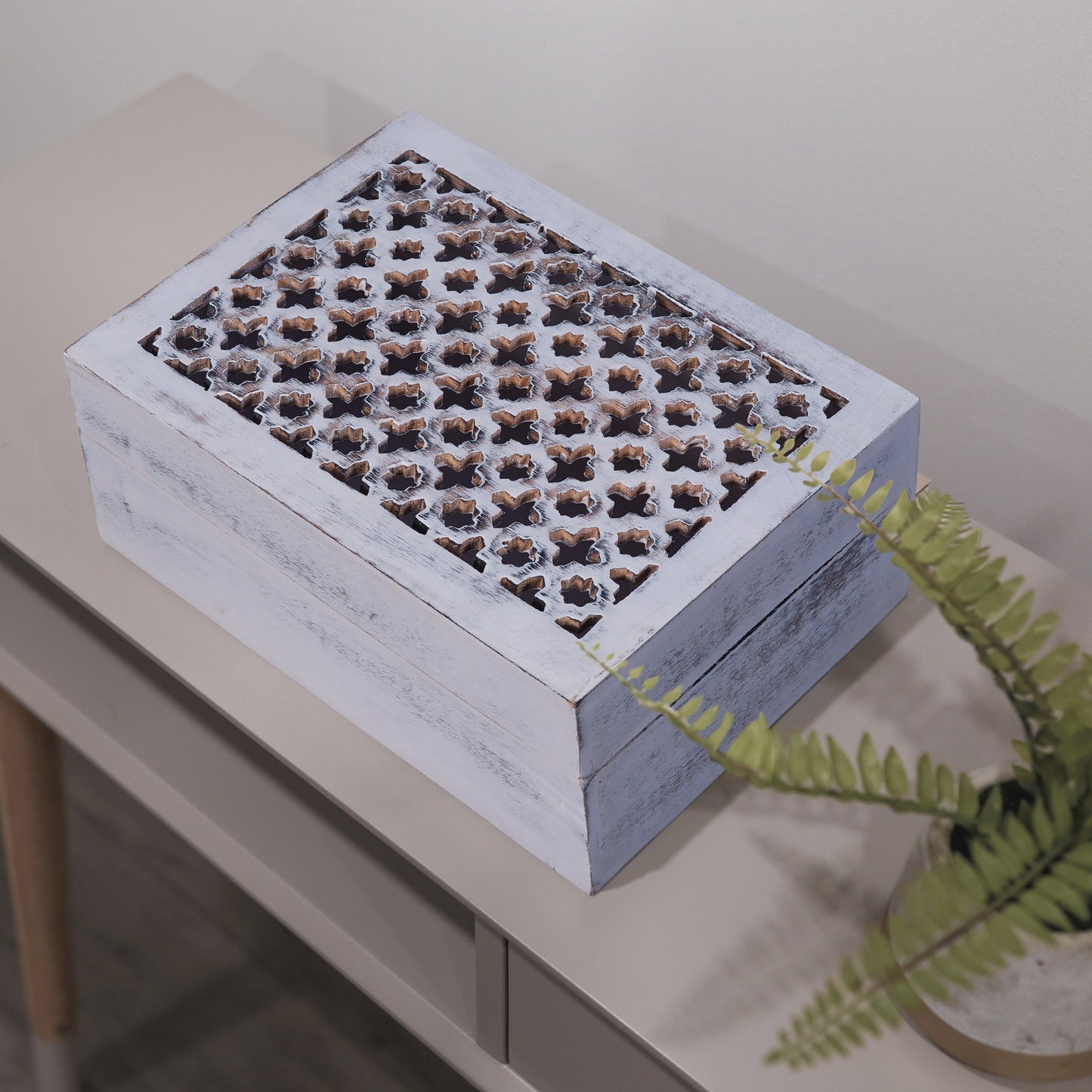 Trellis Wooden Handmade Boxes in Distressed White