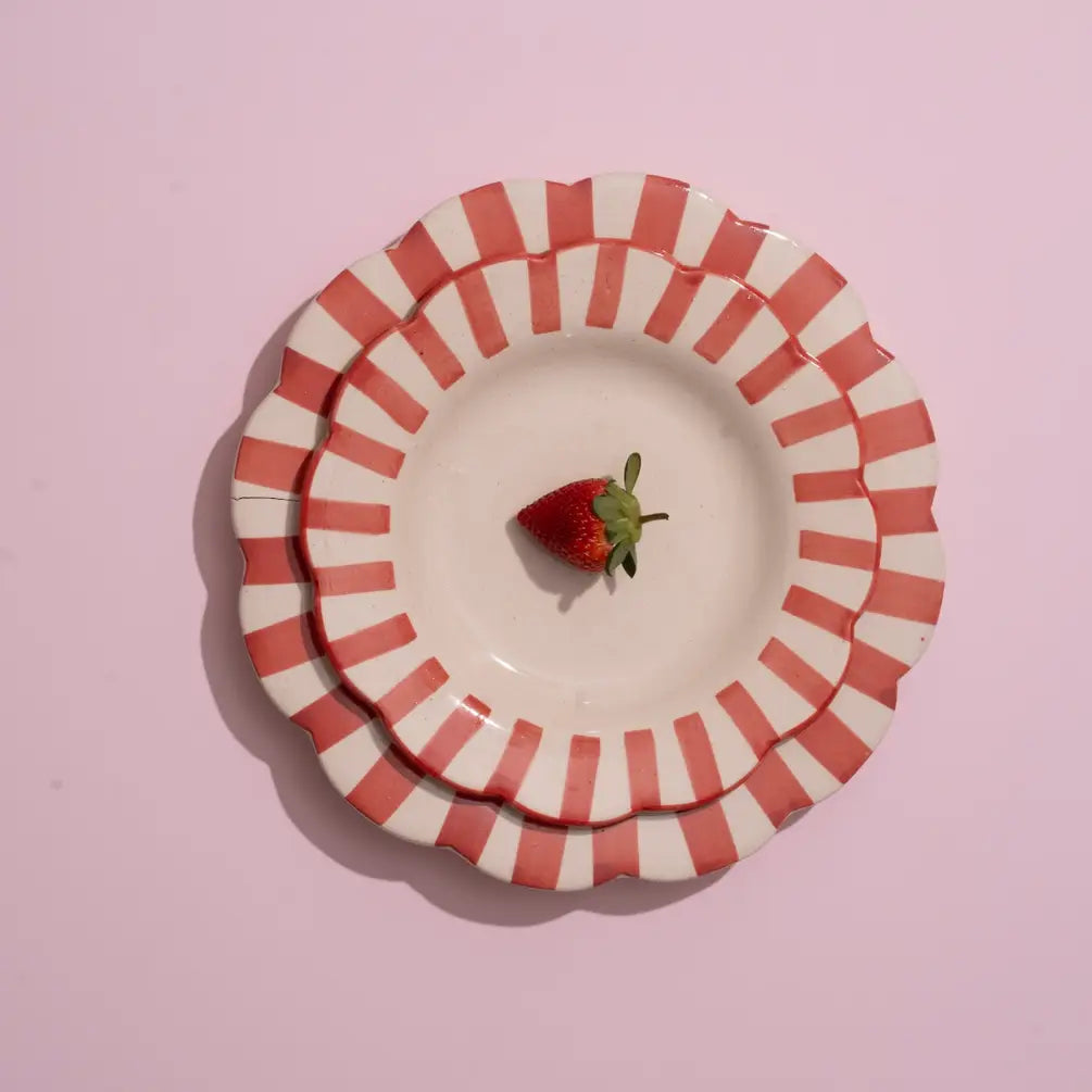 Ceramic stripe Salad Plate, Red- 8.25x 8.25 x 1.25 Inches ( Set of 2 )