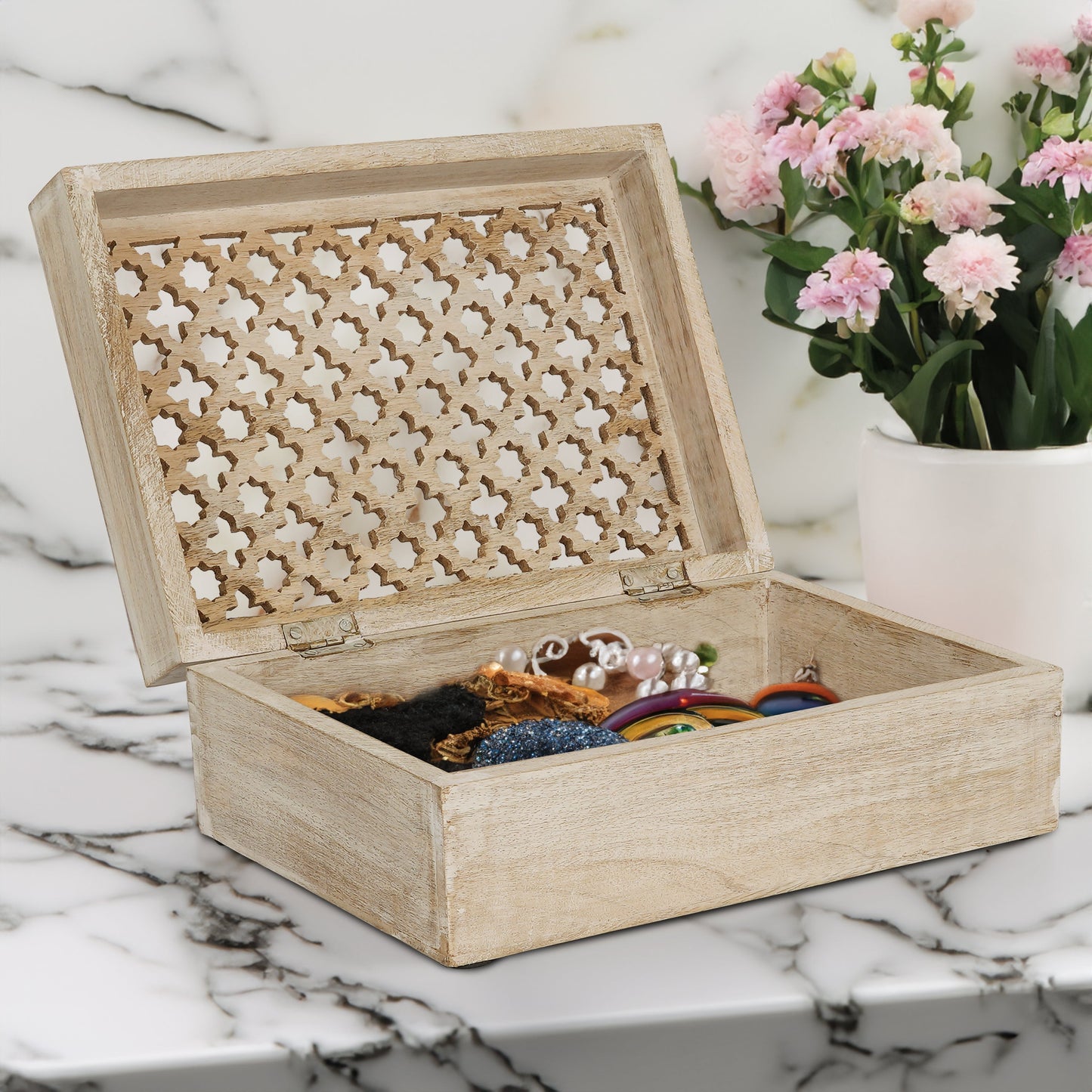Trellis Wooden Handmade Boxes in Whitewash (X-Large)