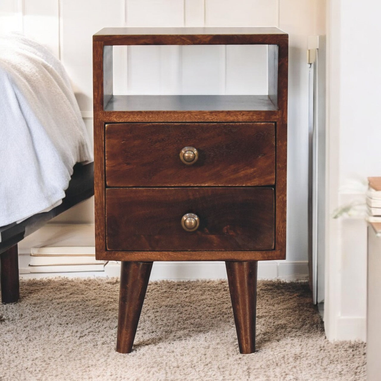 Solid Wood Mini Classic California Walnut Bedside Table