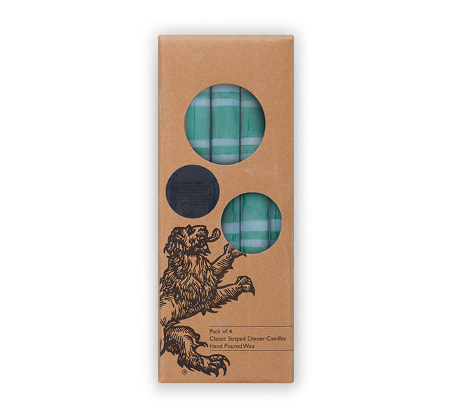 Striped Dinner Candles in Beryl Green and Moonstone
