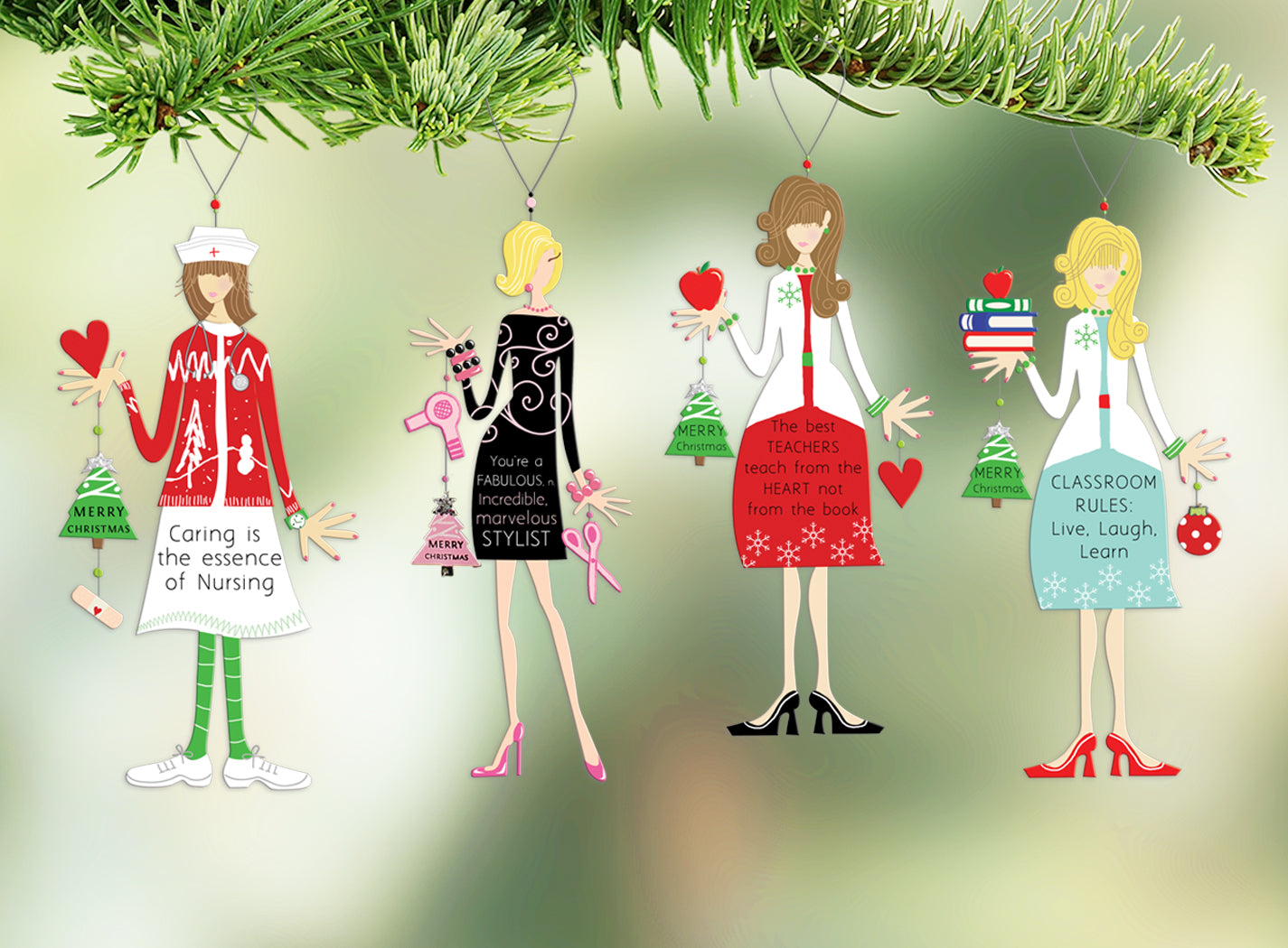 Fabulous Everyday Heroes Occupation Ornaments - Set of 4