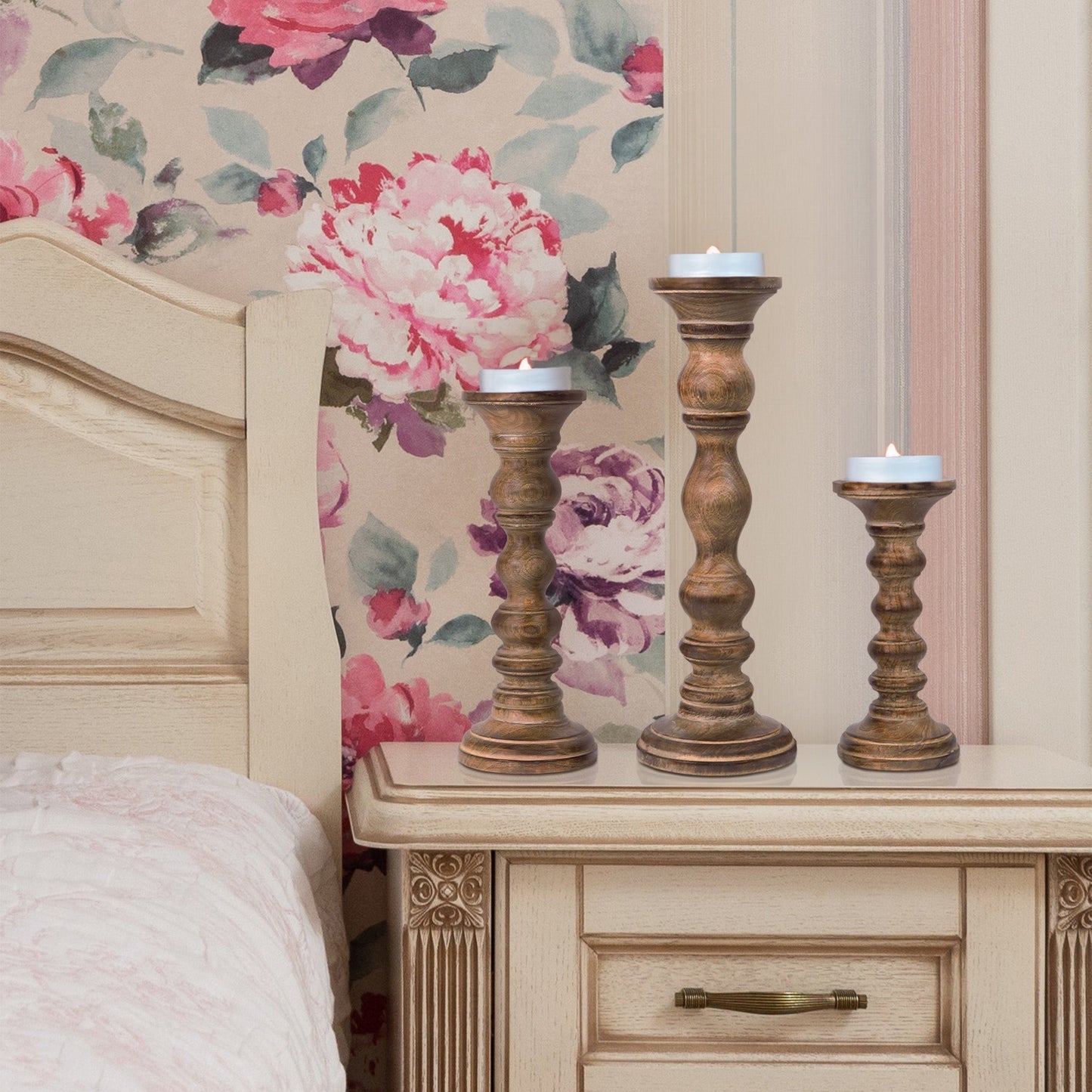 Willow Deep Brown Pillar Large Candleholder Set