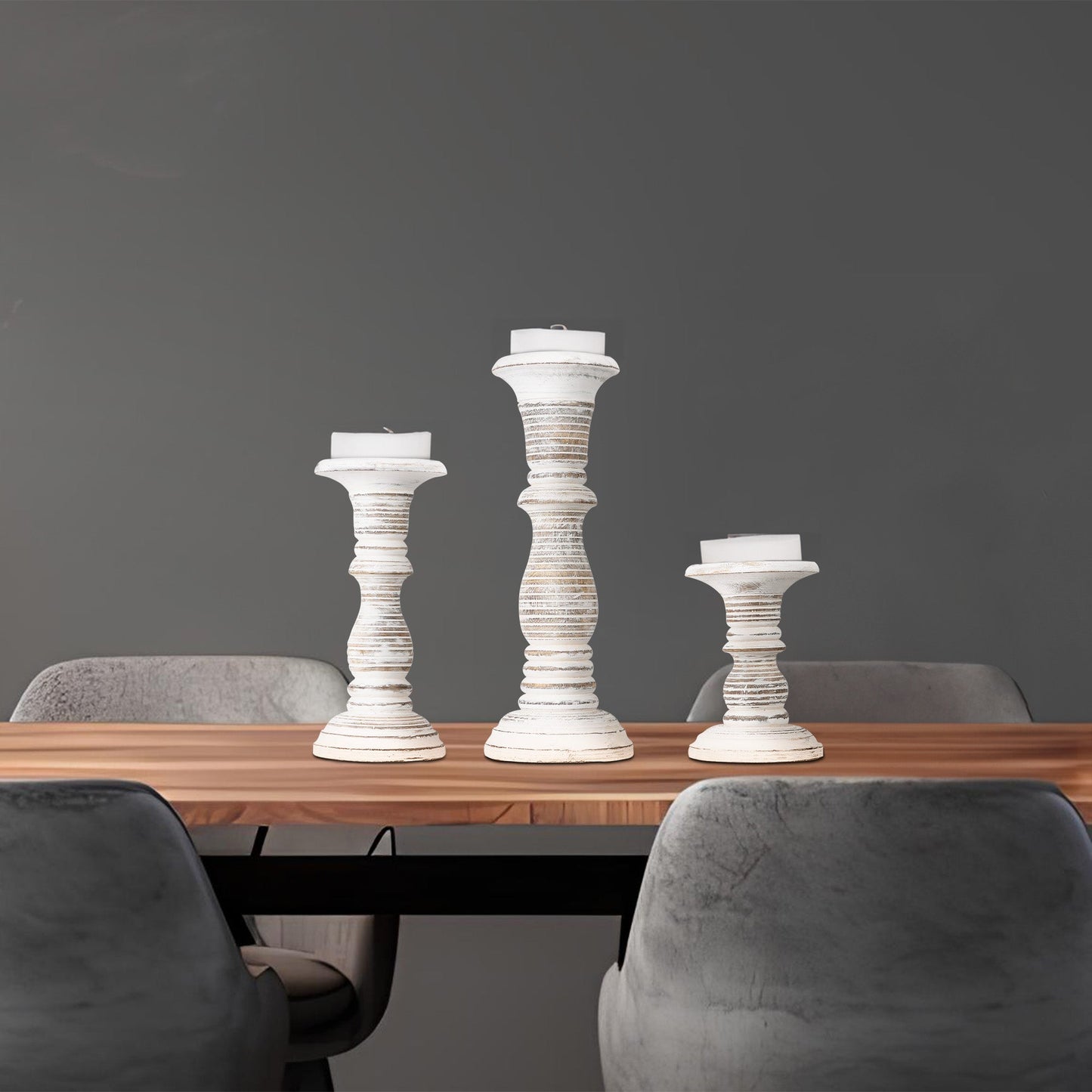 Jharna Pillar Candleholder Set - White