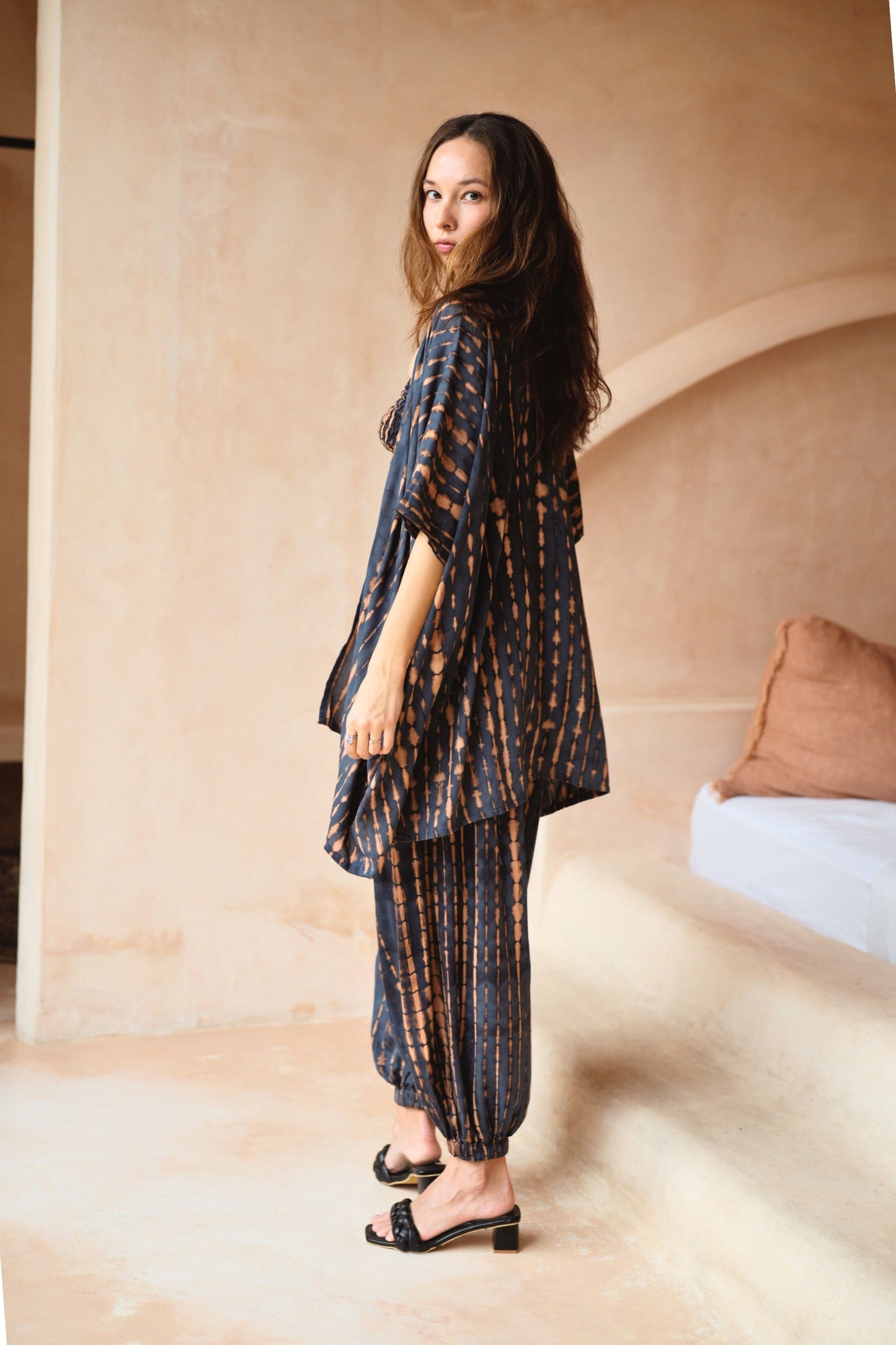 Angela Short Kimono Duster in Deep Sea Blue