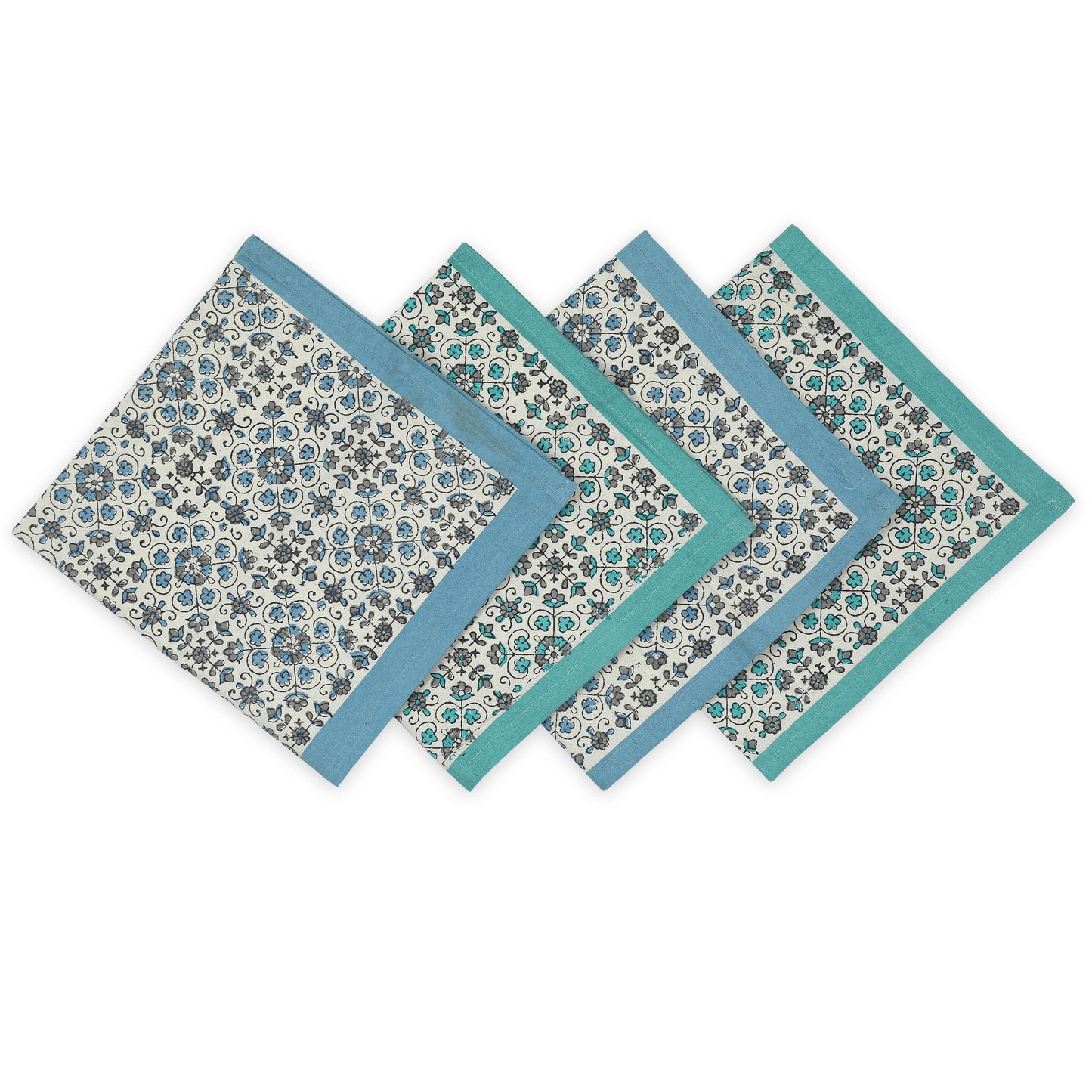Hand Block Printed Cotton Napkins, Set of 4 | 18″ × 18″ | Fair Trade | Ivy